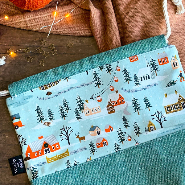 "Frosted Village"- Knitting Project Bag- Ready to Ship