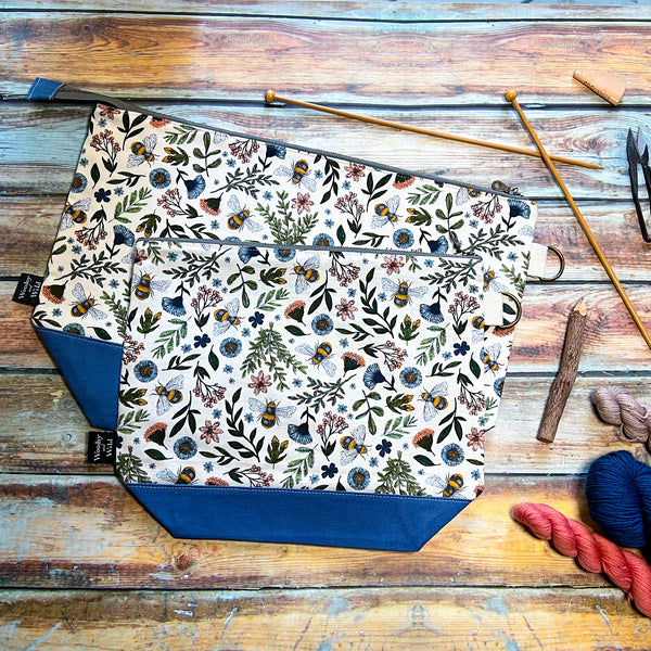 "Bee Floral"- Knitting Project Bag- Ready to Ship