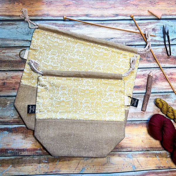 "Golden Bee Toile"- Knitting Project Bag- Ready to Ship