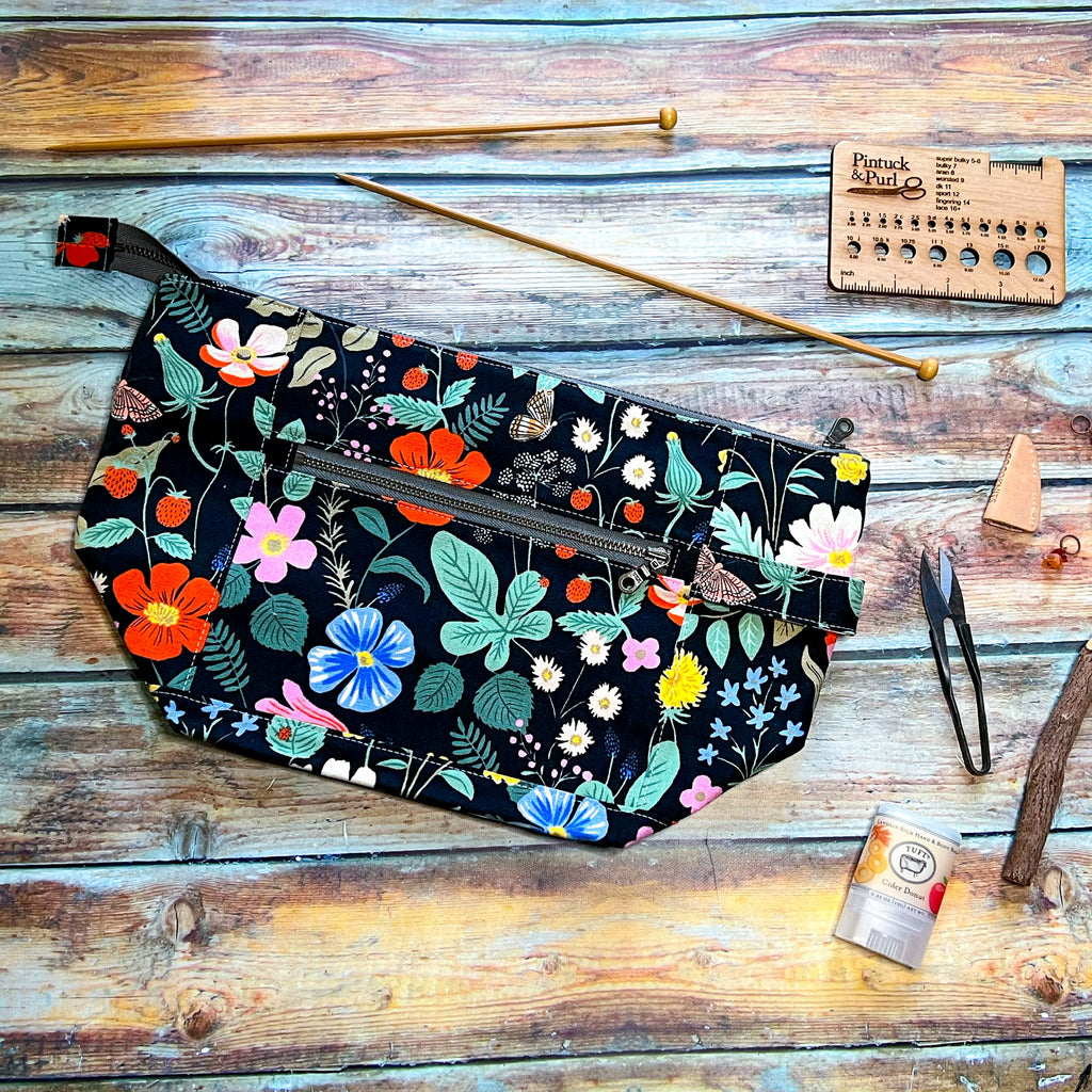 Large Flowered Project Bag for Cross Stitch, Zippered, Cross