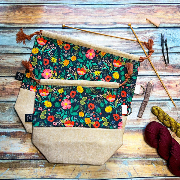 "Poppy Fields"- Knitting Project Bag- Ready to Ship