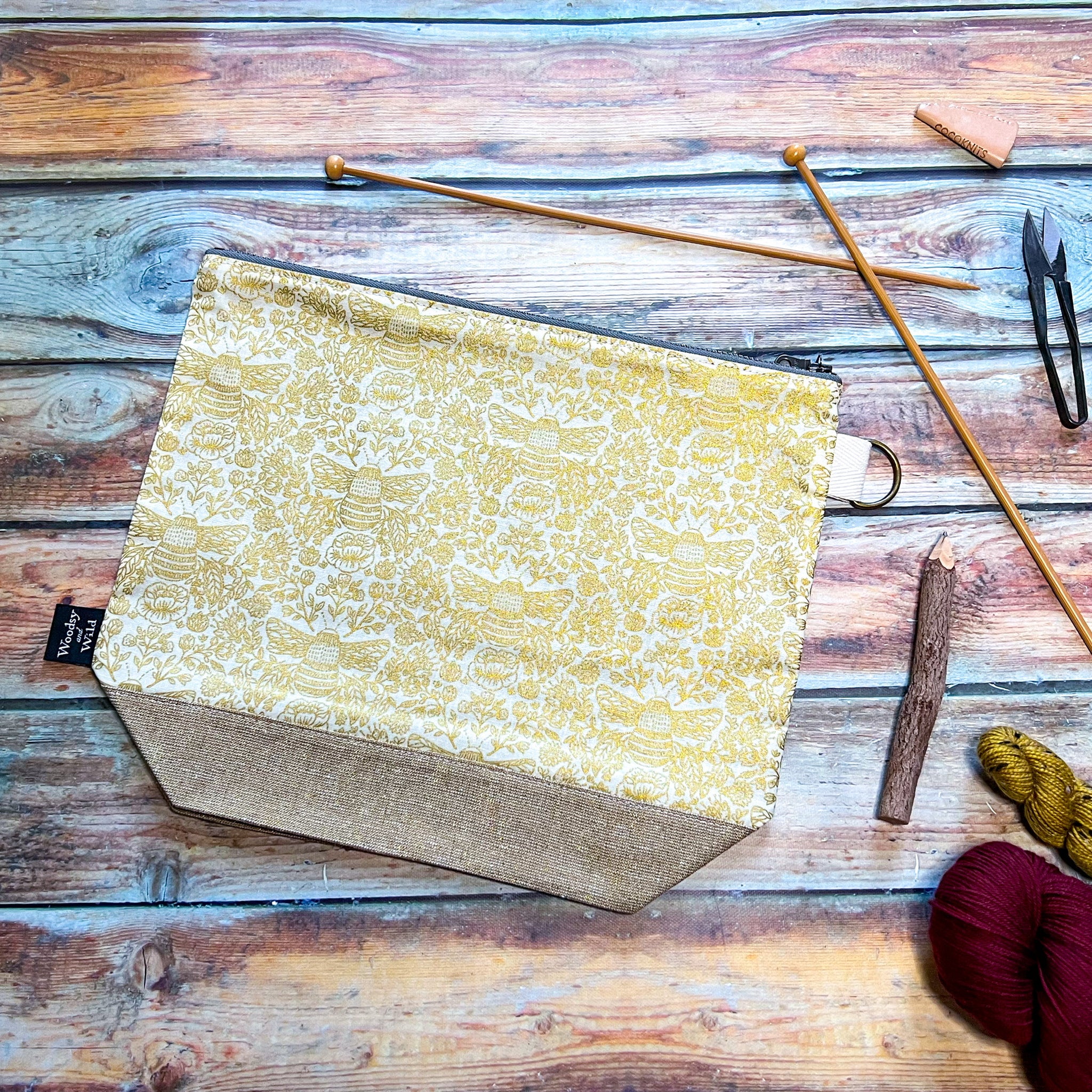 "Golden Bee Toile"- Knitting Project Bag- Ready to Ship