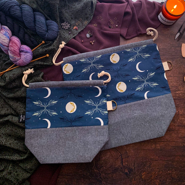 "Twilight Harvest Moon"- Knitting Project Bag- Ready to Ship