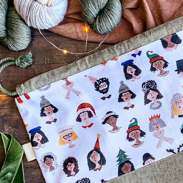 "Festive Faces"- Knitting Project Bag- Ready to Ship