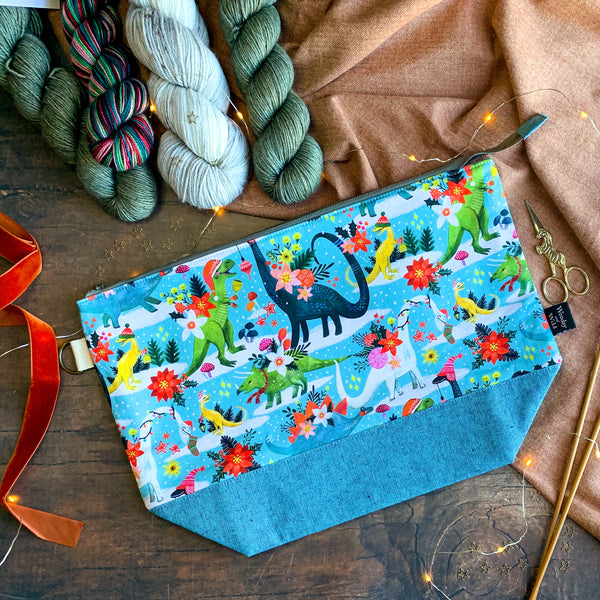 "Rawring Holidays"- Knitting Project Bag- Ready to Ship