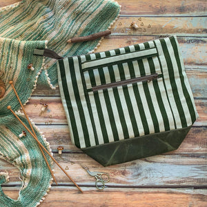 *Mint Stripe*- Ready to Ship- Zippered Knitting Project Bag