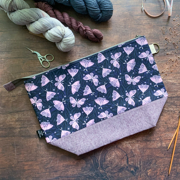 *Indigo Moths* Knitting Project Bag- Ready to Ship