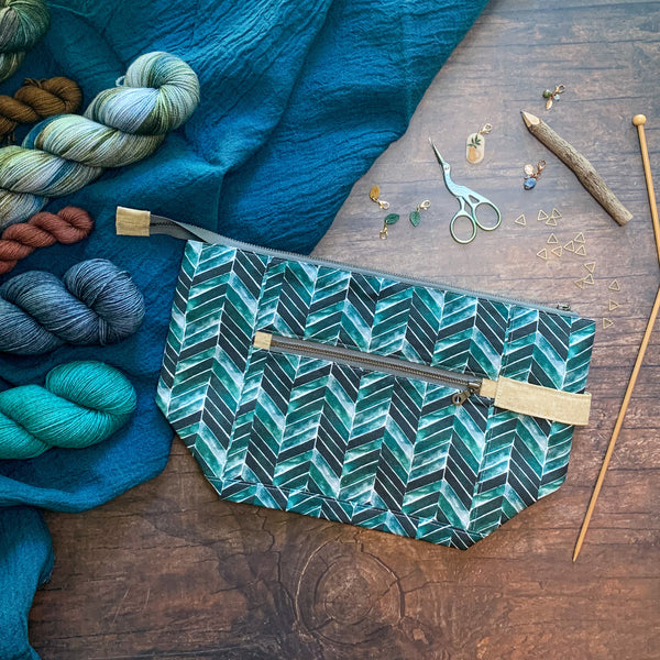 *Painted Chevron*  Zippered Knitting Project Bag