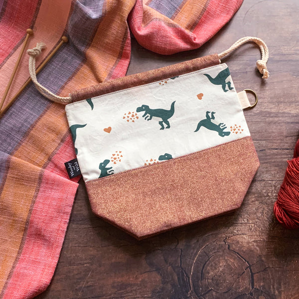*Dinosaur Love*  Zippered Knitting Project Bag- Ready to Ship